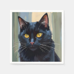 Schwarze Katze Hübsches Kätzchen Aquarell Serviette