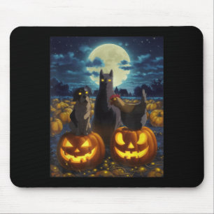 Schwarze Katze Hund Huhn Halloween Kürbis Gruselig Mousepad