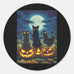Schwarze Katze Hund Huhn Halloween Kürbis Gruselig Runder Aufkleber