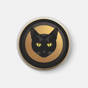 Schwarze Katze Illustration auf goldenem Kreis Magnet
