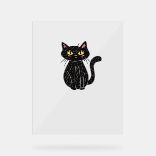 Schwarze Katze Illustration, Doodle Niedlich Cat C Acrylschild (Vorderseite)