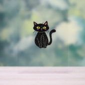 Schwarze Katze Illustration, Doodle Niedlich Cat C Acrylschild (Neutral)