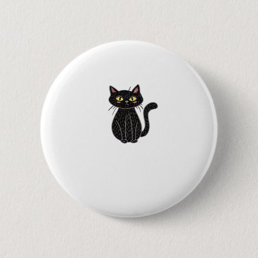 Schwarze Katze Illustration, Doodle Niedlich Cat C Button (Vorderseite)