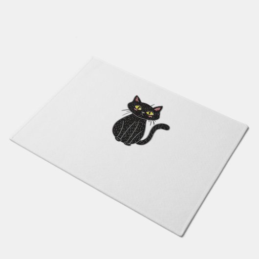 Schwarze Katze Illustration, Doodle Niedlich Cat C Fußmatte (Schrägansicht)