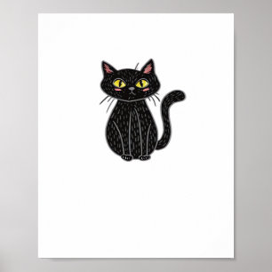 Schwarze Katze Illustration, Doodle Niedlich Cat C Poster