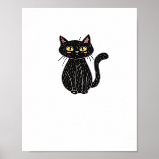 Schwarze Katze Illustration, Doodle Niedlich Cat C Poster (Vorne)