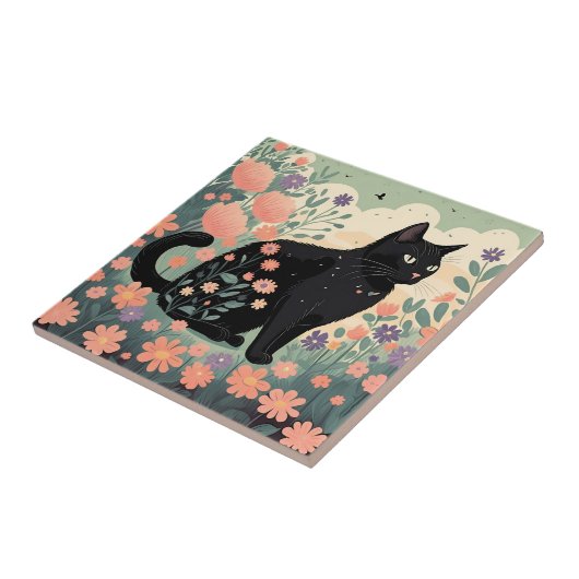 Schwarze Katze-Illustration in einem Bereich von B Fliese (Seite)