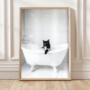 Schwarze Katze im Badewanne-Druck, Badezimmer-Deko Poster