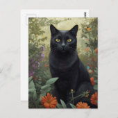 Schwarze Katze im Blumengarten Postkarte (Vorne/Hinten)