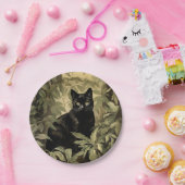 Schwarze Katze im dichten Wald Pappteller (Party)