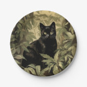 Schwarze Katze im dichten Wald Pappteller (Vorderseite)