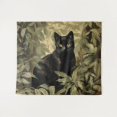 Schwarze Katze im dichten Wald Wandteppich (Vorderseite (Horizontal))