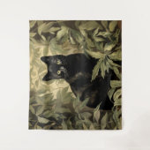 Schwarze Katze im dichten Wald Wandteppich (Vorderseite)