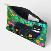 Schwarze Katze im farbenfrohen Blumengarten Zubehörtasche (Offen)