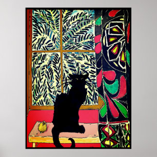 Schwarze Katze im Fenster Poster