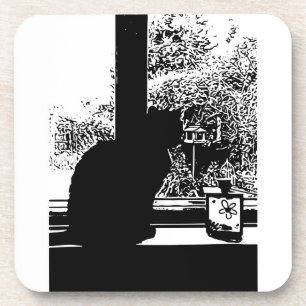 Schwarze Katze im Fenster Untersetzer
