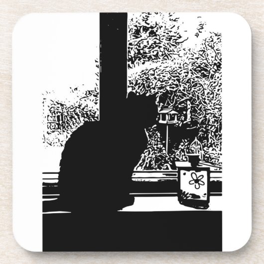 Schwarze Katze im Fenster Untersetzer (Vorderseite)