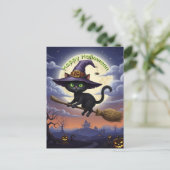 Schwarze Katze im Flug-Zimmer Feiertagspostkarte (Stehend Vorderseite)