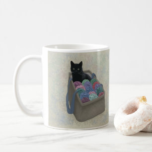 Schwarze Katze im Garnbeutel Kaffeetasse
