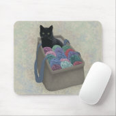 Schwarze Katze im Garnbeutel Mousepad (Mit Mouse)