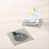 Schwarze Katze im Garnbeutel Rechteckiger Pappuntersetzer (Vor Ort)