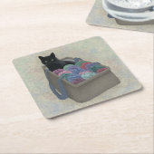 Schwarze Katze im Garnbeutel Rechteckiger Pappuntersetzer (angewinkelt)