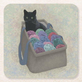 Schwarze Katze im Garnbeutel Rechteckiger Pappuntersetzer
