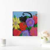 Schwarze Katze im Garten Abstrakte Kunst Runde Uhr (Zuhause)