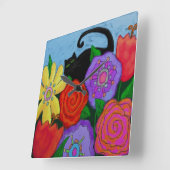 Schwarze Katze im Garten Abstrakte Kunst Runde Uhr (Winkel)