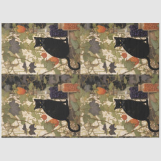 Schwarze Katze im Garten Ephemera Collage Seidenpapier