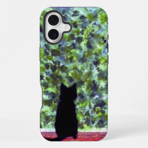 Schwarze Katze im Garten, Haustiere Kunst iPhone 16 Plus Hülle