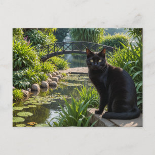 Schwarze Katze im Garten Postkarte