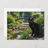 Schwarze Katze im Garten Postkarte (Vorne/Hinten)