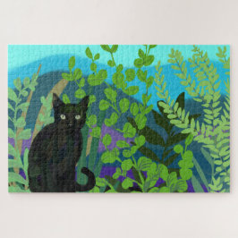 Schwarze Katze im Garten Puzzle