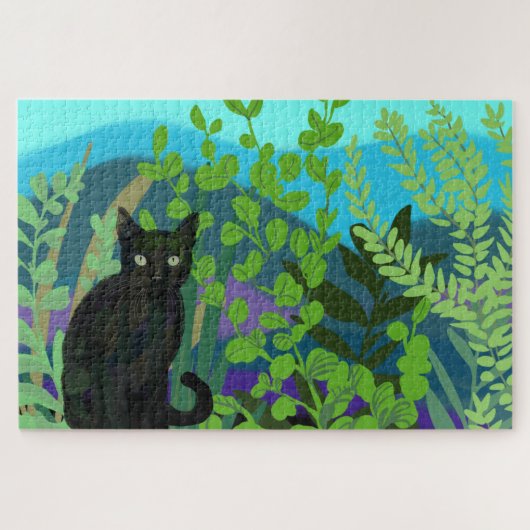 Schwarze Katze im Garten Puzzle (Horizontal)