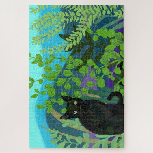 Schwarze Katze im Garten Puzzle (Vertikal)