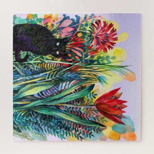 Schwarze Katze im Garten Puzzle (Horizontal)