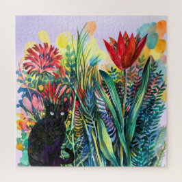 Schwarze Katze im Garten Puzzle