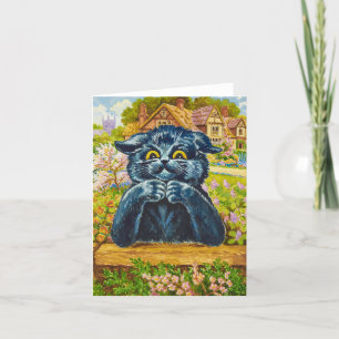 Schwarze Katze im Garten von Louis Wain Dankeskarte