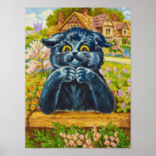 Schwarze Katze im Garten von Louis Wain Poster