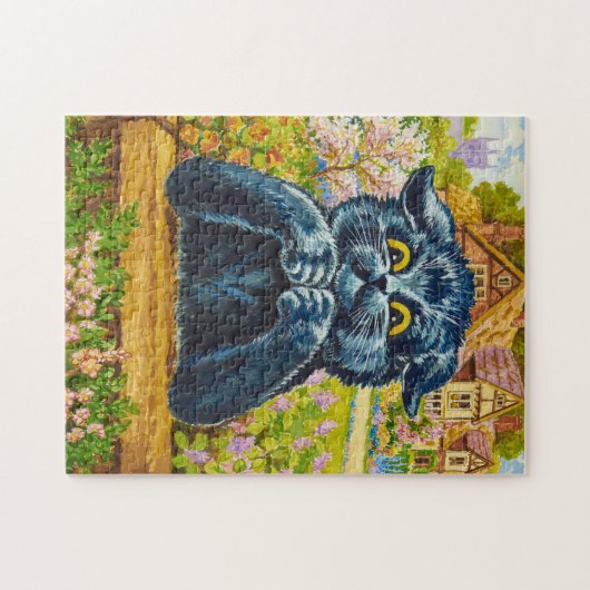 Schwarze Katze im Garten von Louis Wain Puzzle (Horizontal)