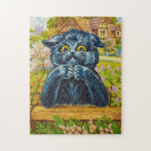 Schwarze Katze im Garten von Louis Wain Puzzle (Vertikal)