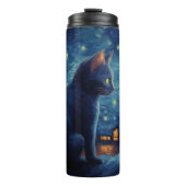 Schwarze Katze im Gebäude Thermosbecher (Vorderseite)