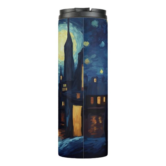 Schwarze Katze im Gebäude Thermosbecher (Rückseite)