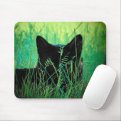 Schwarze Katze im Gras Mousepad (Mit Mouse)