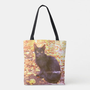 Schwarze Katze im Herbst-Foto Tasche
