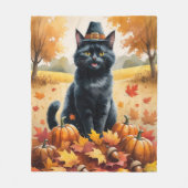 Schwarze Katze im Herbst hinterlässt Erntedank Kun Fleecedecke (Vorderseite)