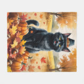 Schwarze Katze im Herbst hinterlässt Erntedank Kun Fleecedecke (Vorderseite (Horizontal))