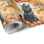 Schwarze Katze im Herbst hinterlässt Erntedank Kun Geschenkpapier (Rolleneckpunkt)