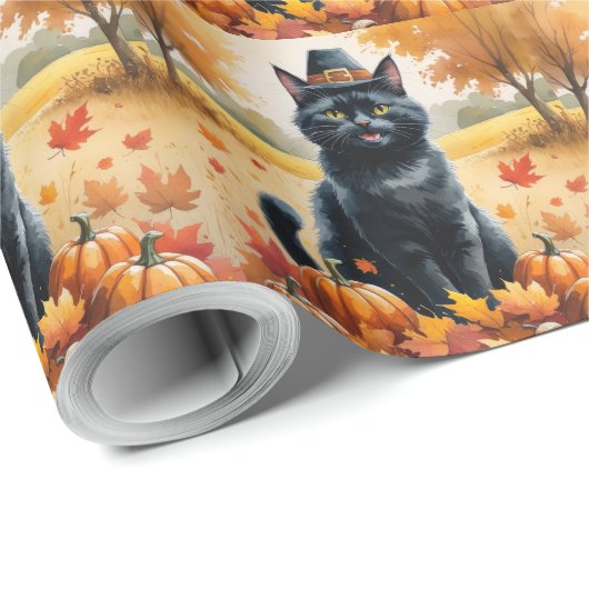 Schwarze Katze im Herbst hinterlässt Erntedank Kun Geschenkpapier (Rolleneckpunkt)
